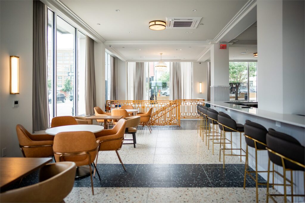 Bar and lounge interior at The Aiden hotel