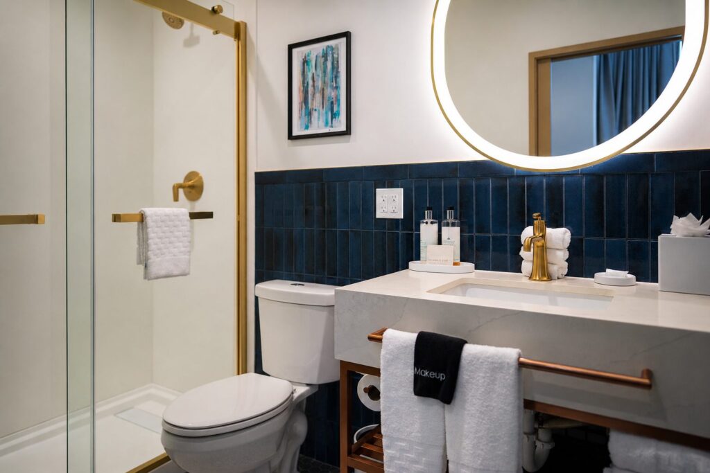 Guest bathroom at The Aiden hotel