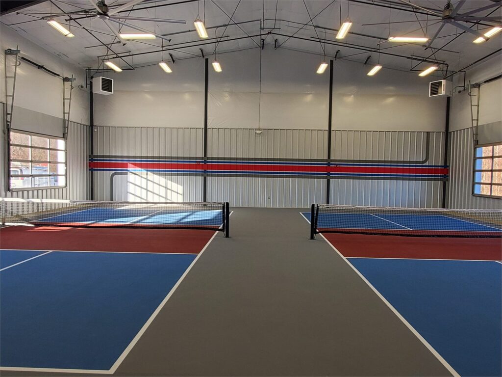Indoor pickleball courts at Char Bar Parkville